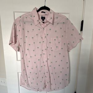 J.CREW Flex Washed Slim Palm Tree Cotton Short Sleeve Button-Up Shirt Men's XL